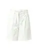 Shorts de traje de lino blanco para mujer, nuevo estilo de verano, estilo old money, shorts de pierna ancha de algodón-lino Tencel, pantalones de longitud media para mujeres petite