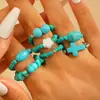 Conjunto de Anillos Vintage Versátil Serie Turquesa para Mujer, Estilo Étnico Bohemio Transfronterizo Europeo y Americano Anillos de Hoja y Flor