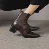 Recomendado por blogueiros! Outono e inverno novo primeira camada pele de carneiro versátil salto grosso bico quadrado botas curtas botas Chelsea femininas 4 cores plus size