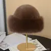 Sombrero mongol de felpa transfronterizo para mujer, engrosado para otoño e invierno, a prueba de viento, resistente al frío, sombrero tipo cubo cálido, sombrero de pescador con protección para las orejas de pelo sintético de visón