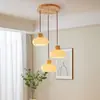Lámpara colgante de mesita de noche para dormitorio, barra de bar de madera maciza y vidrio estilo retro americano, estilo wabi-sabi, lujo ligero, lámpara colgante pequeña de alta gama para comedor