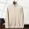 Suéter de punto de cachemira grueso de doble capa para hombre con cuello semialto y diseño de cremallera, nueva capa base de manga larga para otoño e invierno