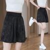 Verão 2025 Novo Estilo Emagrecedor Cintura Alta Finos Soltos Moda Casual Petite Estilo Chinês Jacquard Perna Larga Seda de Gelo Shorts