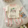Nuevo Conjunto de Verano para Niñas Tongxingyuan, Elegante y de Moda, Delgado, Dibujos Animados, Lindo, Camiseta y Pantalones Cortos de Dos Piezas para Bebés