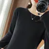 Camiseta base de punto de algodón puro para mujer, cuello redondo con borde enrollado, manga larga, corte holgado, top interior versátil para mujer, Primavera 2026