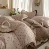 Algodón Puro Doble Capa Gasa Terciopelo Frijol Funda Nórdica Juego de Cuatro Piezas Sábana de Leche Terciopelo Juego de Tres Piezas Sábana Ajustada con Terciopelo Ropa de Cama Cálida
