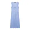 Al por mayor Verano 2026 Nuevo Estilo Europeo y Americano Vestido Midi Azul Plisado de Longitud Media para Mujer 26408