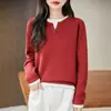 Elegante y versátil look de dos piezas suéter de punto de algodón puro con cuello redondo para mujer, otoño e invierno, ajuste holgado, adelgazante, capa base de punto, disponible para dropshipping
