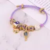 Pulseira da nova série roxa 2021 diy chá de leite carruagem de borboleta pulseira com pingente de amor balão de ar quente