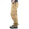 Calça casual de trabalho ao ar livre estilo retrô americano para homens, corte solto, durável, corte reto, multi-bolsos, calça comprida versátil