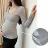 Ropa de Maternidad Celebridad de Internet Más Vendida Camiseta Lisa de Manga Larga con Cuello en V, Nuevo Estilo Primavera y Otoño, Oculta el Vientre, Adelgazante, Prenda Interior Versátil, Camiseta para el Trabajo