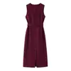 Vestido Za Aliexpress Transfronteiriço Roupas Femininas Estilo Europeu e Americano Simples Alto Padrão Novo Gola Redonda de Botão Único Saia Longa Decorada com Cinto