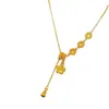 Colar Flor de Dinheiro Cristal de Gelo Cintilante Dourado Areia, Corrente para Clavícula Flor de Moeda com Borla da Fortuna com Pingente de Alto Acabamento