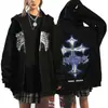 Aliexpress Transfronteiriço Roupa Milênio Outono e Inverno Lã Zíper Moletom Gótico Zíper Moletom Masculino e Feminino Largo