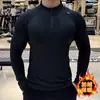 Camiseta Esportiva Masculina de Manga Longa para Fitness, Solta, Secagem Rápida, Meio Zíper, Estilo Americano, para Corrida, Treinamento de Basquete, Outono/Inverno