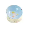 Cuenco cerámico azul inclinado de pata alta con lunares para niñas, cuenco cerámico para comida de gato, cuenco para comida de perro, cuenco de agua, anti-derrames