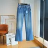 Estética de Línea Elegantes Retro Lavados Cintura Alta Adelgazantes Micro-Campana Jeans Pantalones Largos Casuales para Mujer Otoño Nueva Llegada