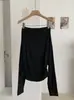 Camiseta de Manga Longa Off-Shoulder KEKEZOON para Mulheres, Outono Slim Fit, Cintura Franzida, Top de Cor Sólida, Atacado 8601