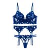 Conjunto de Lingerie para Mulheres: Sutiã com Decote em V Profundo, Bordado Floral Franzido, Cinta-Liga, Calcinha, Bojo Moldado Ultrafino, Minimiza a Aparência do Busto