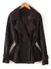 Chaqueta de Cuero con Lazo a la Cintura Estilo Otoño Nuevo Transfronteriza, Cuero Semi-Curtido Encapsulado al Agua, Chaqueta de Cuero Moderna y Versátil