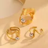 Anillo Abierto de Acero Inoxidable Estilo Ins Europeo y Americano con Líneas Geométricas Recortadas Combinación de Colores Dorado y Plateado Anillo Esférico de Acero de Titanio Transfronterizo