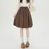 Falda midi de línea A en forma de tulipán color marrón para mujer, principios de otoño 2026, de cintura alta, estiliza la figura, cintura elástica, versátil para ir al trabajo