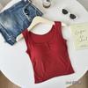 Primavera y Verano nuevo chaleco de botones para mujer elástico ajustado adelgazante deportivo fitness fondo corto interior con almohadilla para el pecho top