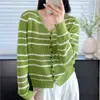 Cárdigan de punto con rayas de lentejuelas y cuello en V para mujer, nuevo estilo otoño 2026, top holgado y versátil, chaqueta suéter fina de manga larga