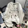 Moletom Espesso Solto com Estampa Fofa, Gola Redonda, Estilo Japonês, Inspirado na Chanel, Forrado com Lã, Tendência Ins para Mulheres