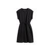 Vestido de Manga Corta para Mujer Estilo Ligero y Maduro de Primavera y Verano Negro Adelgazante de Alta Gama Versátil Falda con Banda Elástica y Lazo