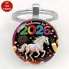 Chaveiro Pingente Redondo de Vidro Padrão Série Cavalo 2026 Venda Quente Transfronteiriça Decoração de Carro Ornamento Pendurado