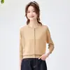 Tejido de Punto con Cuello en V 2026 Nuevo Estilo Primavera y Otoño Suéter Brillante de Seda con Pedrería Versátil Adelgazante Cárdigan Corto Top para Mujer