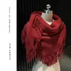 Chal Triangular Grande con Borlas para Mujer Otoño Invierno Bufanda de Punto Cálida Abrigo Versátil Capa de Color Sólido