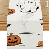 Nuevo camino de mesa de Halloween de Amazon con decoración de calaveras, camino de mesa creativo de lino estampado para mesa de comedor