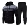 Conjunto de Moda Masculina Primavera y Otoño Bloque de Color Patchwork con Capucha para Correr Deportes al Aire Libre Conjunto Transfronterizo Sudadera para Hombre