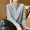 Cardigan de Punto de Cuello Medio para Otoño e Invierno Nuevo, Manga Larga para Mujer, Doble Cremallera, Color Sólido, Bordado de Toalla, Chaqueta Cálida Top