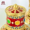 Rueda para torcer los dedos de aldea tibetana coche pintado de colores cilindro giratorio montado en coche cubo de oro giratorio hilado a mano decoración casera manual adorno de cobre