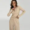 Conjunto de Pijama de Punto Waffle de Cuello Redondo y Manga Larga Nuevo Otoño e Invierno Ropa de Casa Suelta y Cómoda Europea y Americana 2025 Transfronterizo