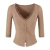 Top de Manga Media Plisado de Encaje con Cuello en V Estilo Suave Deseo Puro Falda de Encaje Ceñida al Cuerpo para Mujer Verano Otoño (Hermana Imperial) Conjunto de Dos Piezas de Temperamento