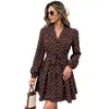 Vestido camisero de temperamento para mujer 2026 estilo nuevo con falda corta, cordones en la cintura, lunares, transfronterizo de TikTok Europa y América