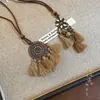 Collar Bohemio Marrón con Borlas para Mujer Estilo Vintage y Étnico Nuevo Estilo Chino Cadena Larga de Lana Accesorios