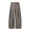 Y6092 Calle Principal Unisex Estilo Retro Old Money Diseño de Botones Diagonales Plisados Pantalones Casuales Sueltos de Pierna Ancha para Hombre