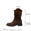 Botas Arredondadas Melard Retro com Aumento Interno de 8cm, Afuniladas, Decote em V Plissadas e Despojadas para Mulheres com Saltos Grossos no Estilo Wasteland, Botas Curtas até a Panturrilha