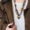 Bufanda Collar de Seda con Estampado de Leopardo Retro Maillard para Otoño e Invierno Diseño de Nicho Cadena para Suéter Collar Personalizado Versátil de Moda