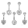 Anillo para el ombligo popular europeo y americano de acero inoxidable con circonita incrustada, clavo de ombligo, traje de 5 en 1, combinación de bola de diamantes completa, joyería para piercing