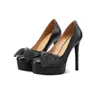 Zapatos de tacón ultra alto de 14 cm, modelo insignia original para mujer, con lazo de pedrería, punta redonda, corte bajo, tacones de aguja sexys, zapatos de boda al por mayor