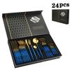 Juego de Cubiertos de Acero Inoxidable Transfronterizo de Amazon Cuchillo, Tenedor y Cuchara para Comida Occidental Portuguesa Juego de 24 Piezas Exquisita Caja de Regalo Ahora al Por Mayor