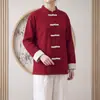 Estilo de Pareja Color Sólido Tallas Grandes Traje Tang Camisa Casual para Mujer Cuello Alto Primavera Otoño Estilo Chino Estilo Antiguo Camisa de Manga Larga para Hombre