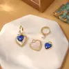 Pendientes Retro de Corazón Azul con Tendencia Nacional, Modernos y Personalizados, Pendientes de Uso Múltiple, Lujo Accesible y Pendientes de Concha de Gama Alta para Mujer