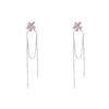 Pendientes largos con borlas de diamantes rosas y flores de plata, elegantes y frescos, de alta calidad, pequeños y exquisitos, para mujer.